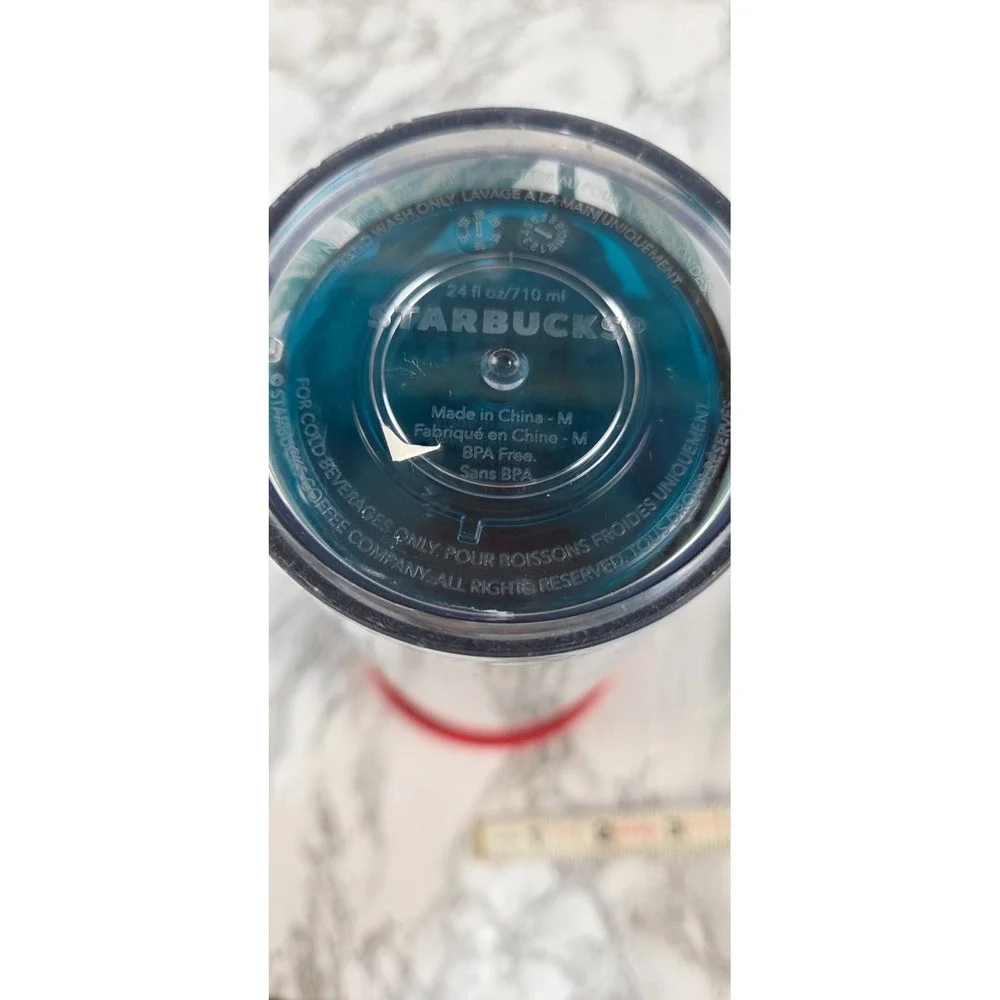 Starbucks Tropical Blue Flower cold tumbler 24 oz. - 2017 red lid, missing straw